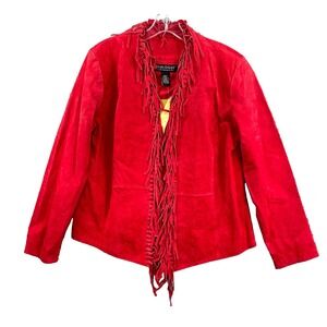 VTG Dialogue Jacket Womens Medium Suede Leather Fringe Trim Western Cowgirl Boho